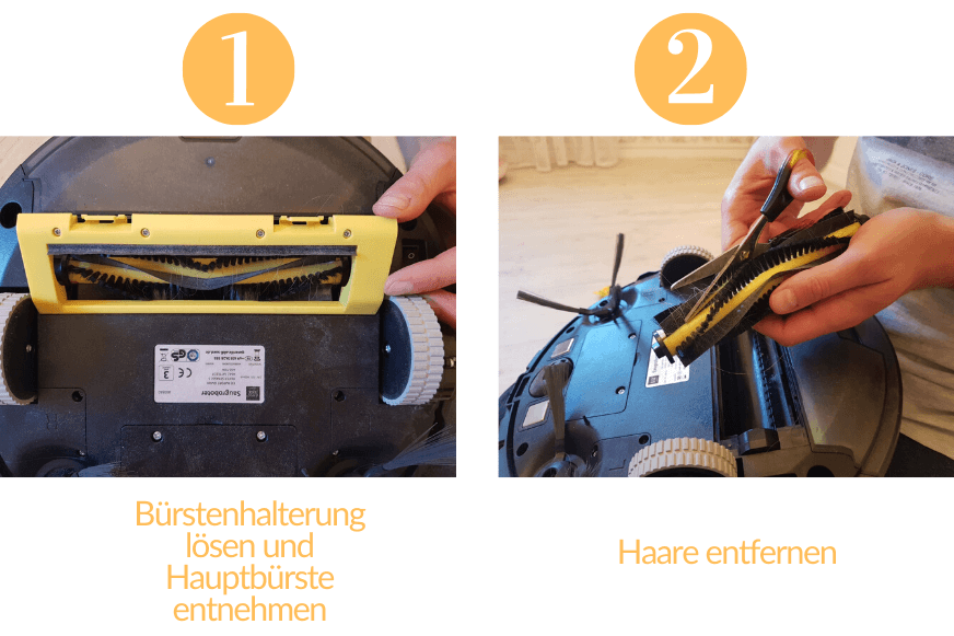 Haare werden von der Hauptbürste entfernt.